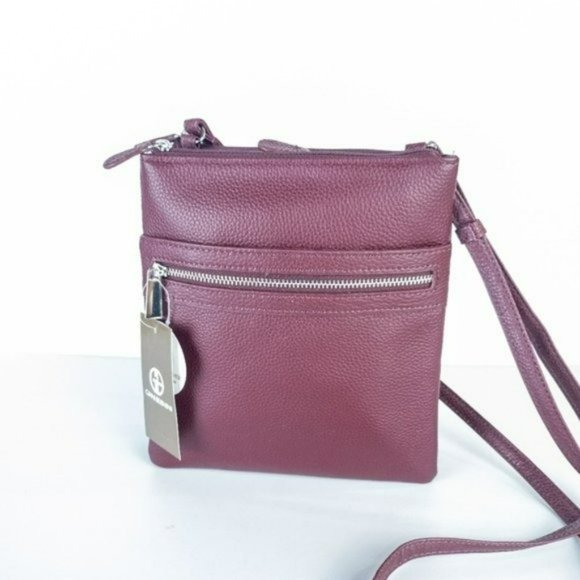 Giani Bernini Triple Zip Pebble Leather Dasher Crossbody- Wine - Picture 6 of 7